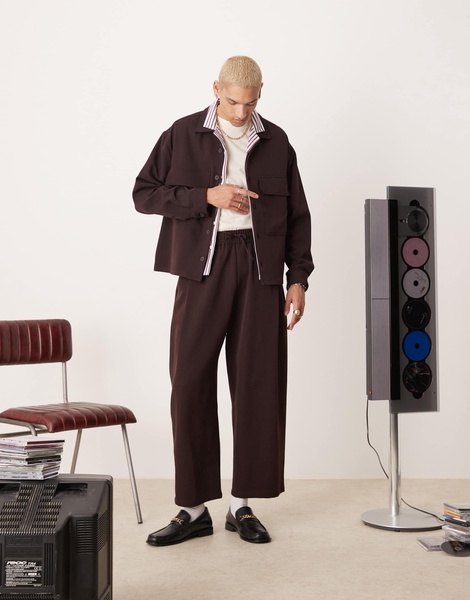 Bershka premium smart pants in burgundy - part of a set