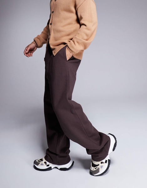 ASOS DESIGN premium heavyweight wide leg sweatpants 400gsm in brown