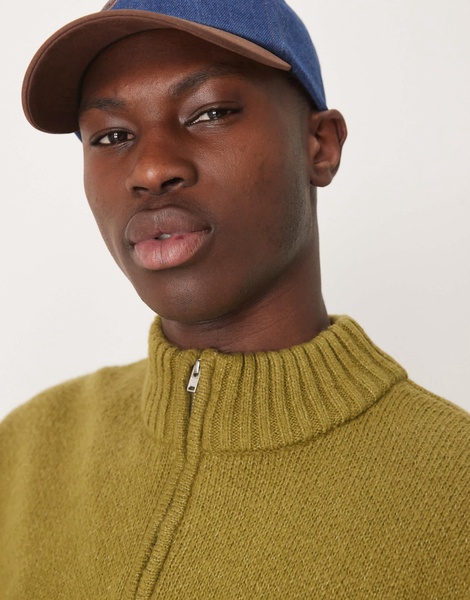 ASOS DESIGN super oversized boxy fit brushed knitted quarter zip sweater in khaki