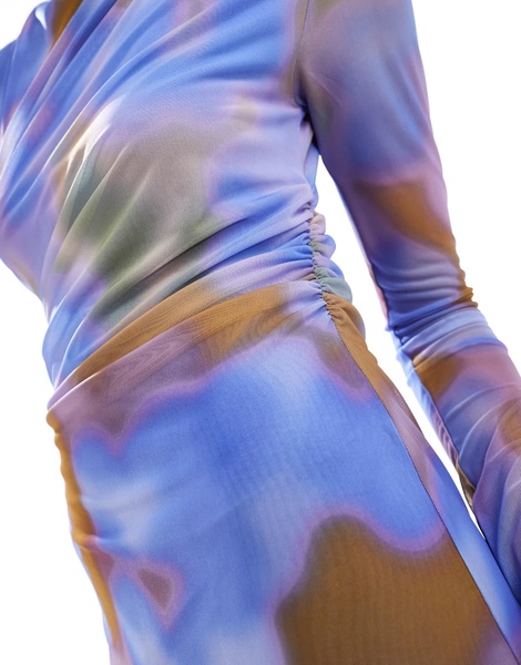 & Other Stories sheer mesh midi dress in blurred abstract print