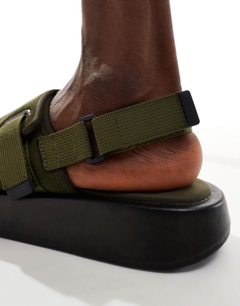 ASOS DESIGN chunky tech slides in black neoprene with silver hardware
