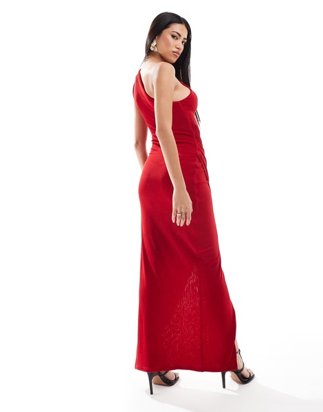 Aria Cove exclusive slinky one shoulder thigh split maxi dress in red