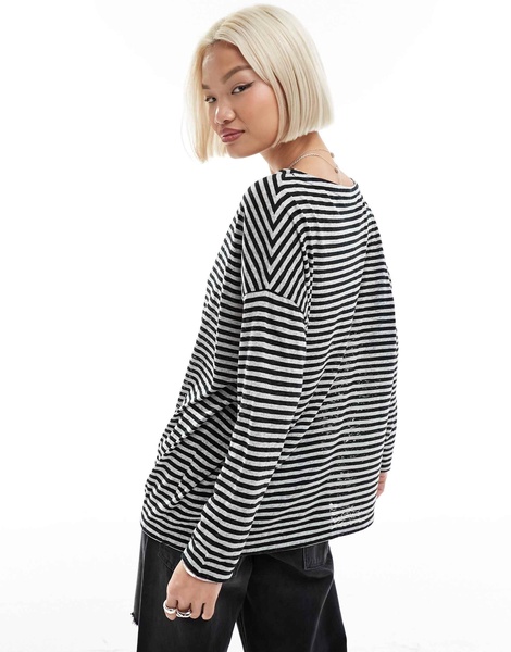 AllSaints Rita stripe long sleeve top in black