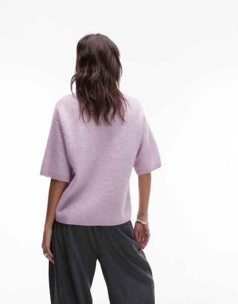 ARKET alpaca and wool blend short sleeve sweater in light pink