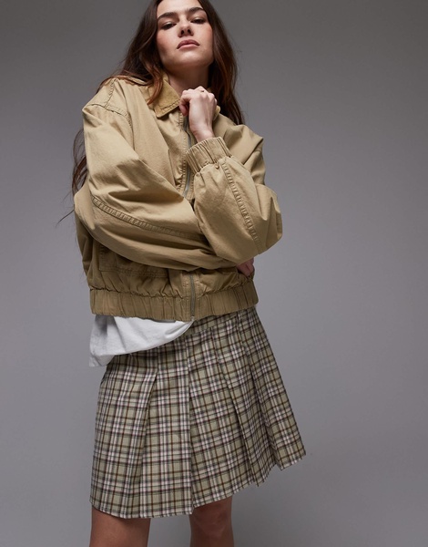 Topshop box pleat mini skirt in green check