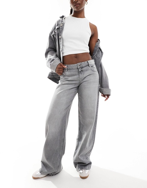 Bershka baggy wide leg jeans in washed gray