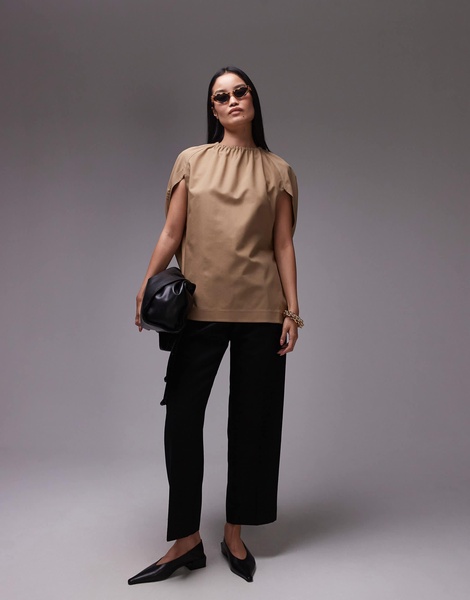 ARKET blouse with cape detail in beige