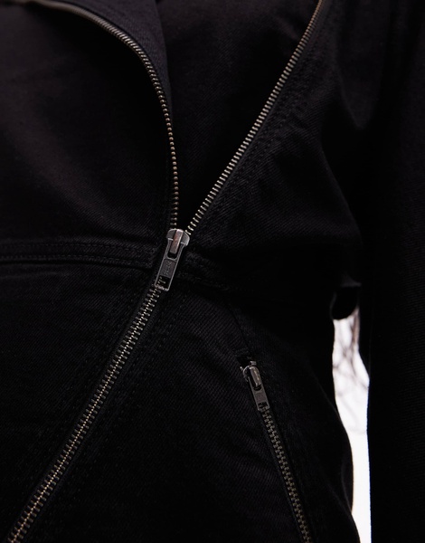 ASOS DESIGN denim 80's cinch moto jacket with hardware in black