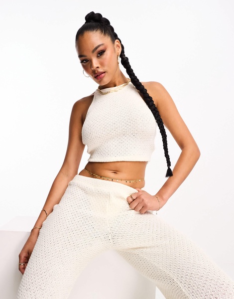 Pieces reversible open back halter neck top in white - part of a set