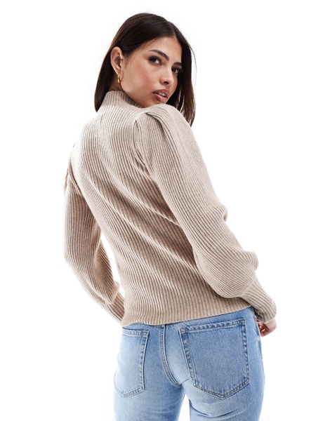 ONLY high neck puff sleeves sweater in light beige