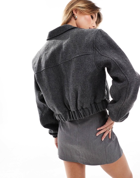 ASOS DESIGN tailored top collar bomber jacket with pocket detail in herringbone