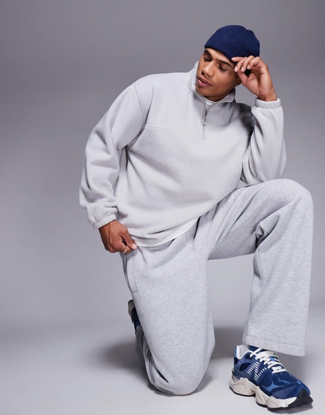 ASOS DESIGN oversized quarter zip fleece sweatshirt in light gray
