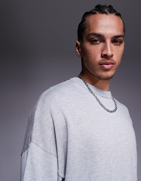 ASOS DESIGN oversized boxy fit crew neck T-shirt in gray heather