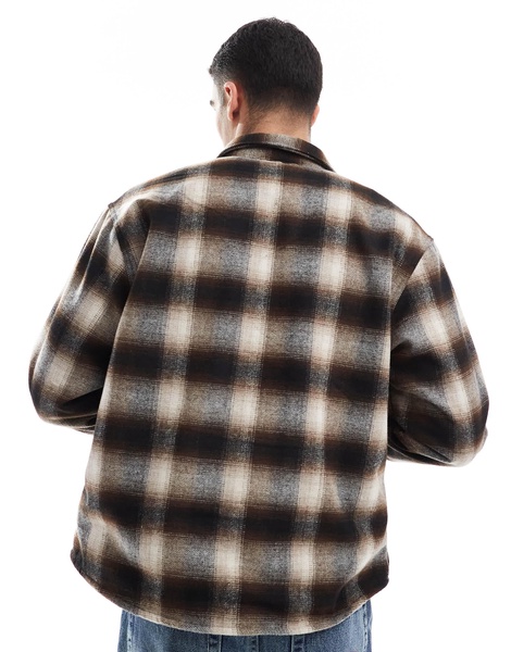 Bershka plaid washed shirt in brown