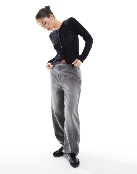 Brave Soul crew neck cardigan with stitch detail in black