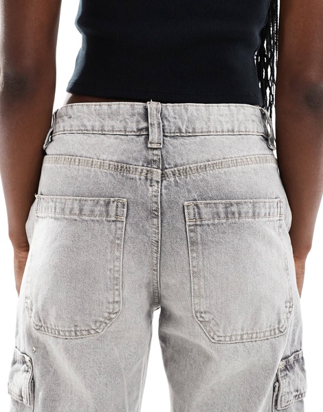 Bershka high waisted cargo jeans in washed gray