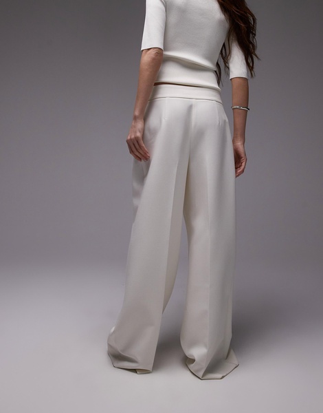 Mango buckle waistband straight leg pants in white