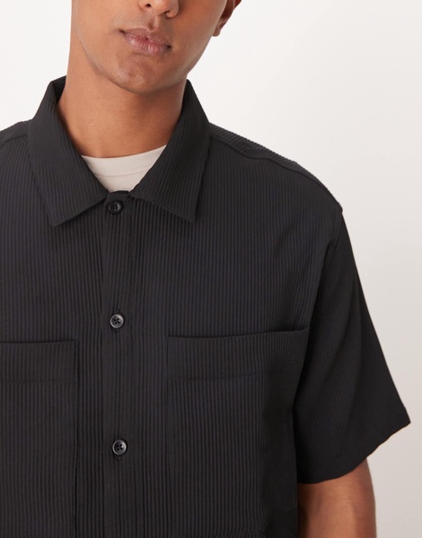 Bershka plisse pocket shirt in black - part of a set