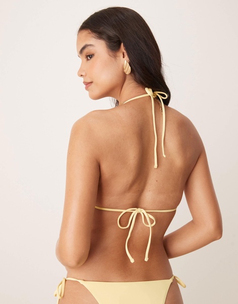 Stradivarius charm detail bikini top in yellow