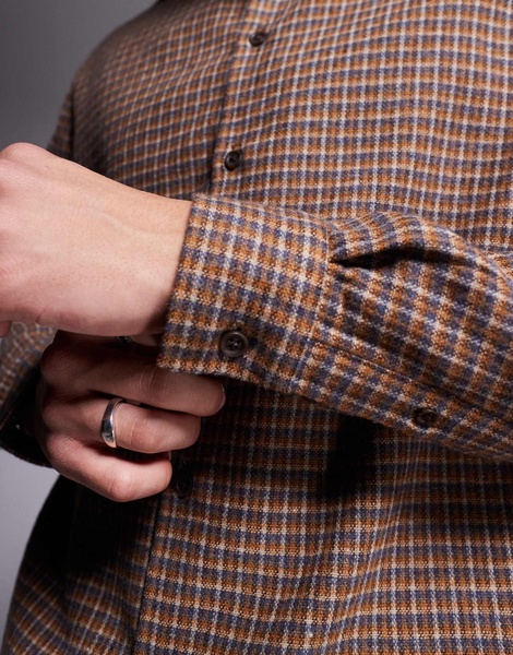 ASOS DESIGN relaxed wool look shirt in brown check - BROWN