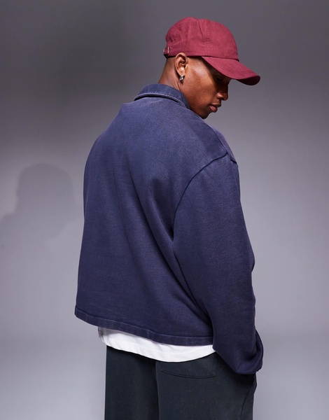 ASOS DESIGN boxy oversized washed polo in navy