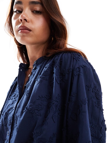 & Other Stories floral embroidered blouse in navy