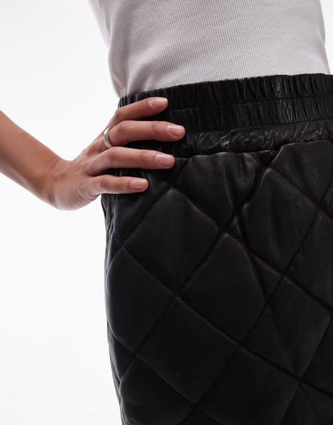 AllSaints Ottie leather quilt mini skirt in black