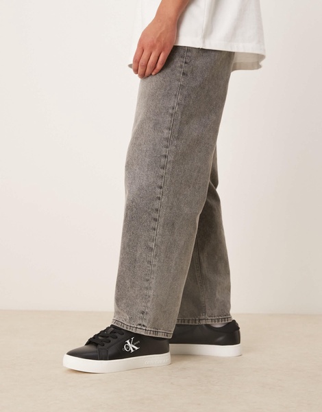 Calvin Klein Jeans classic cupsole leather sneakers in black and white