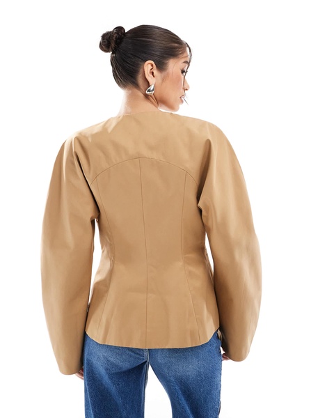 ASOS DESIGN extreme sleeve nipped waist blazer in camel