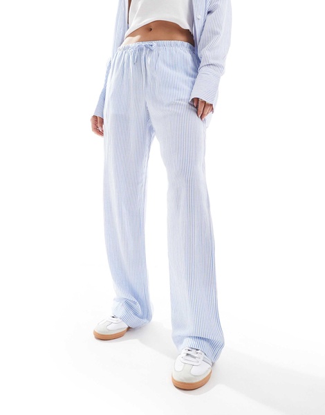 Bershka drawstring waist wide leg pants in light blue pinstripe - part of a set