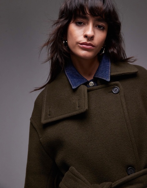 ARKET wool maxi belted trench coat with side splits in Khaki