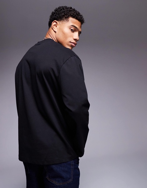 ASOS DESIGN heavyweight relaxed boxy long sleeve drop shoulder T-shirt in black