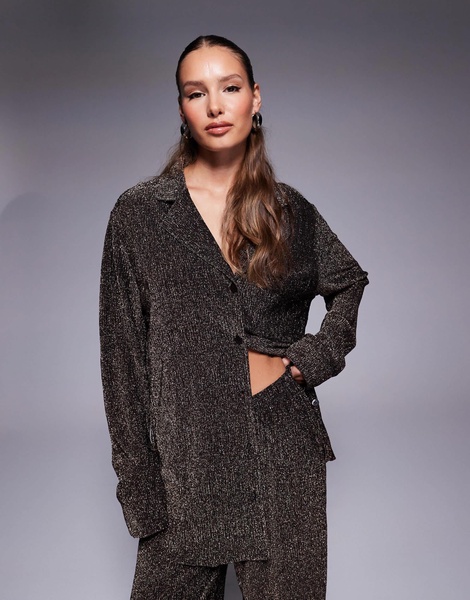 ASOS DESIGN glitter shirt and pants lounge set in bronze