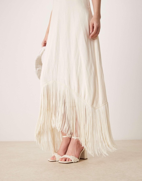 ASOS DESIGN Wide Fit Hotel pearl detail barely there block heel sandals in ivory