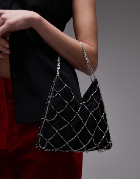 Mango chain cross velvet bag in black