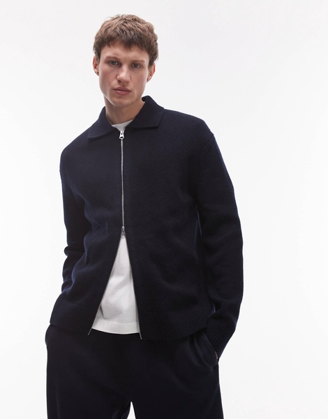 ARKET oversized cardigan with two way zip in dark blue