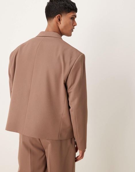 ASOS DESIGN oversized cropped suit jacket in brown
