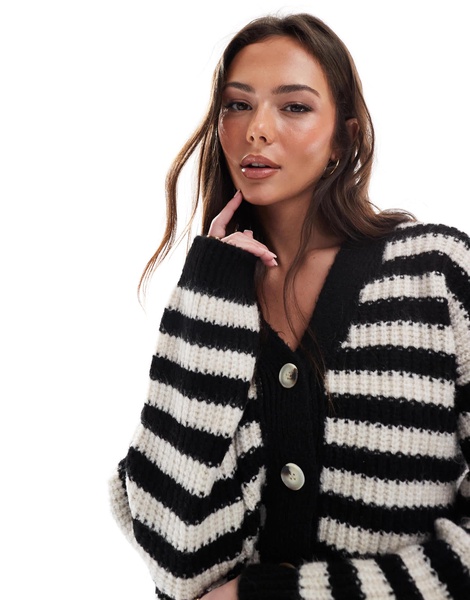 ASOS DESIGN chunky oversized cardigan in black and white stripe