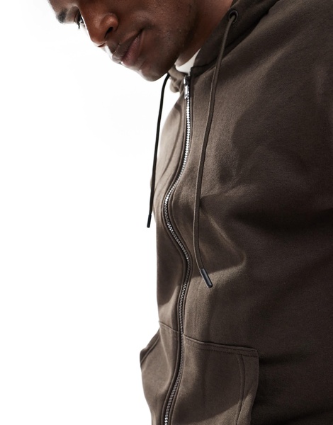Jack & Jones oversized zip through hoodie in chocolate brown