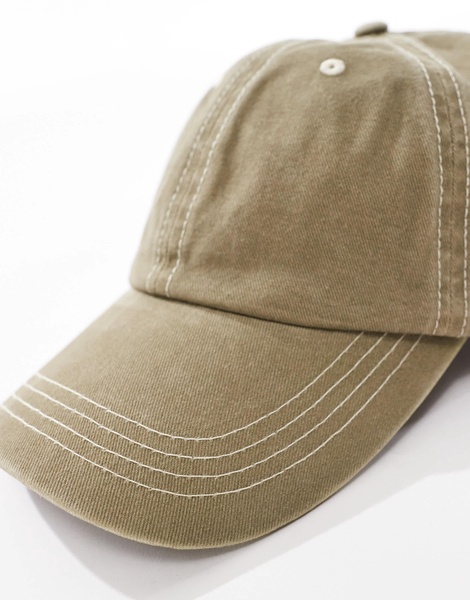 ASOS DESIGN soft cap with contrast stitch in washed khaki