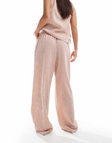 ASOS DESIGN textured pull on straight leg pants in rose stripe - part of a set