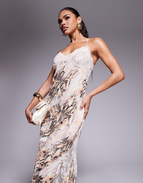 AFRM Vince lace trim cami maxi dress in snake print