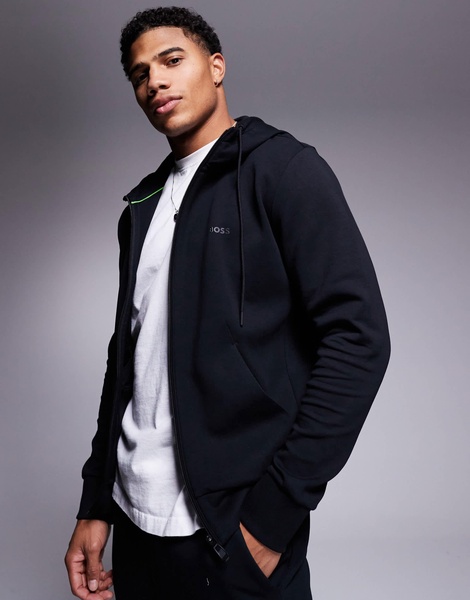 BOSS Green Saggy full zip hoodie regular fit in black - part of a set