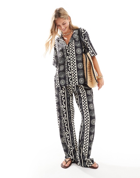ASOS DESIGN boxy shirt with shell vacation print in mono - part of a set
