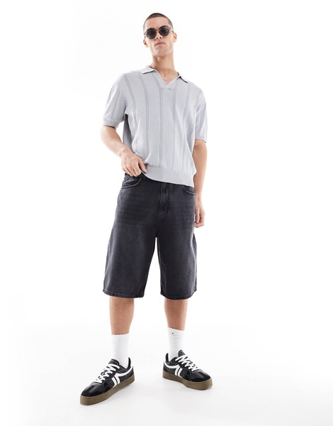Bershka knit polo shirt in blue