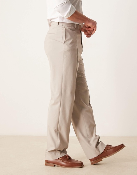ASOS DESIGN smart high waist straight leg pants with pintucks in stone