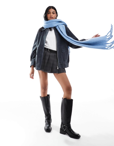 ASOS DESIGN real suede oversized bomber jacket in blue