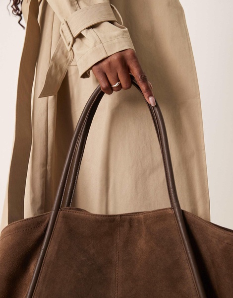ASOS DESIGN suede winged tubular tote bag in brown