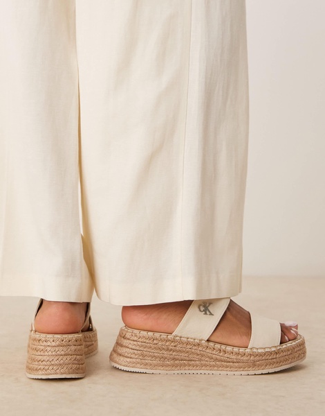 Calvin Klein Jeans espadrille slider sandals in white