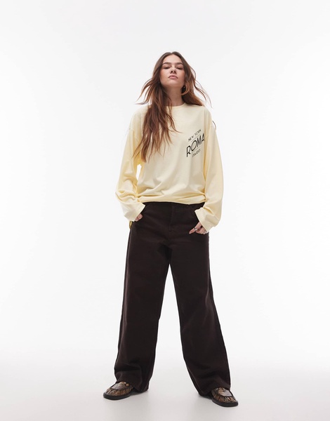 Topshop graphic Roma long sleeve skater top in yellow